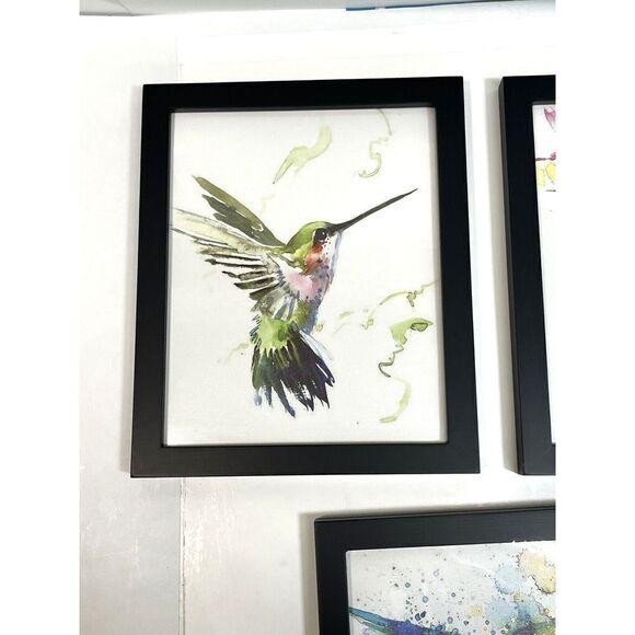 Framed Wall Art Hummingbird Canvas 3 Piece Set Lot Black Desk Decor - Picture 2 of 10